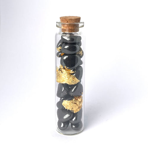 HEMATITE MINI WITH GOLD IN BOTTLE