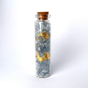 CELESTITE MICRO WITH GOLD IN BOTTLE 