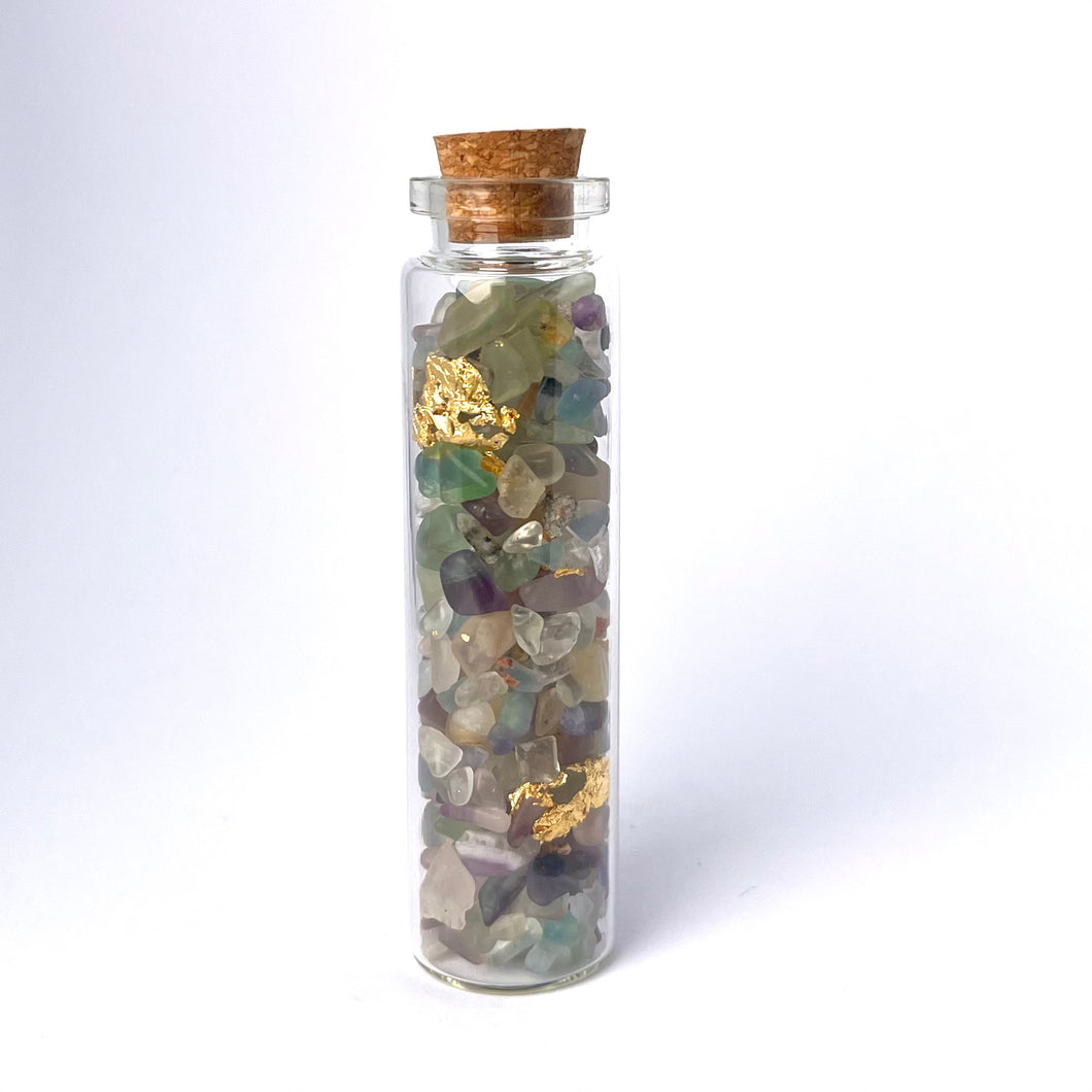 FLUORITE MICRO WITH GOLD IN BOTTLE